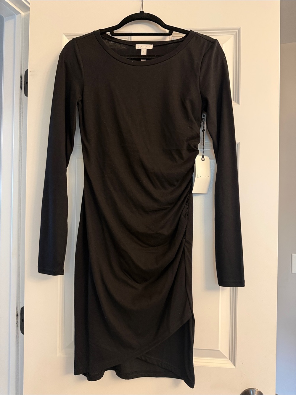 Nordstrom Black Long Sleeve Ruched Asymmetrical Dress